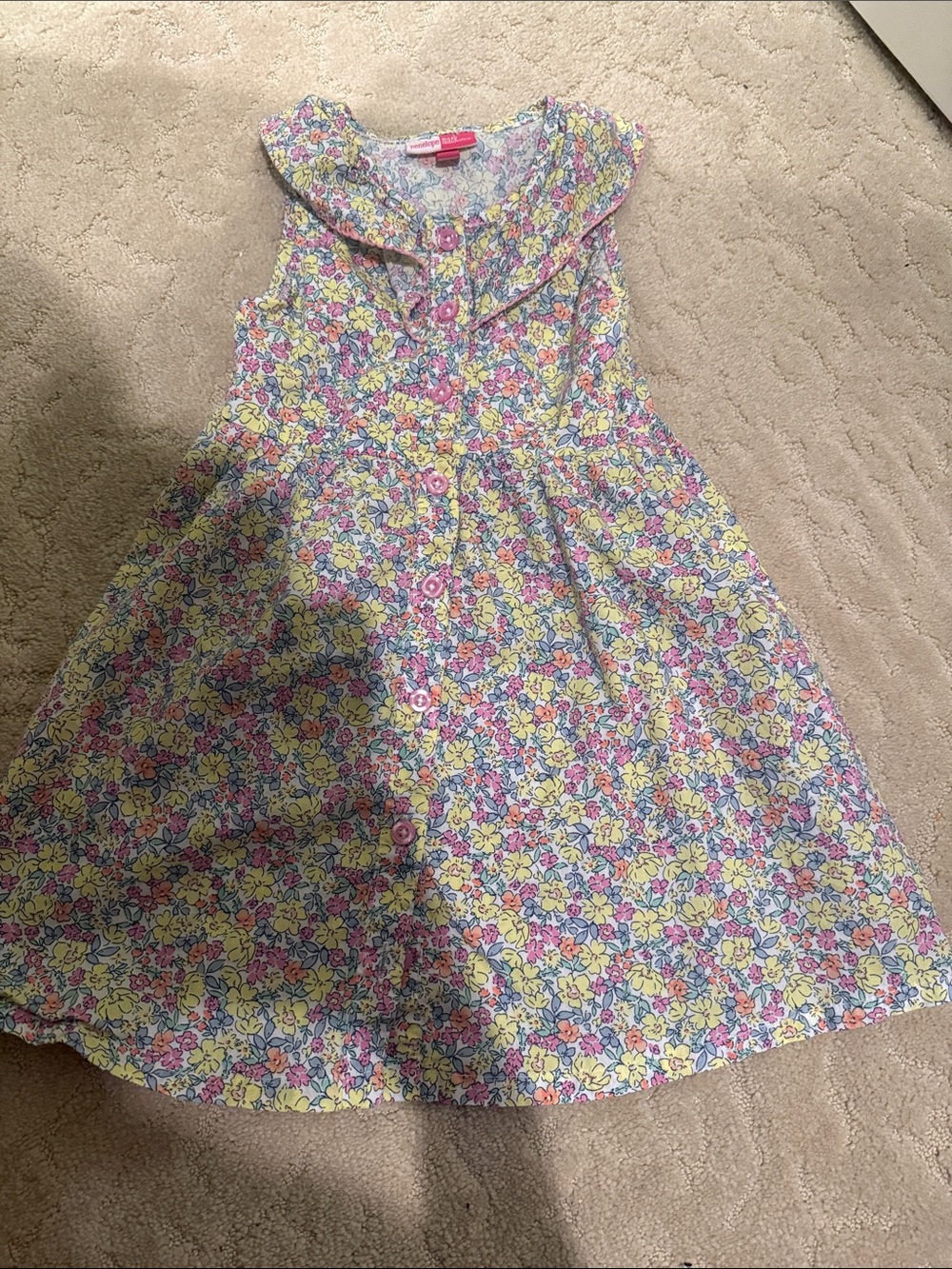 Penelope Mack Floral Ruffled Button Dress in Yellow, Pink, Blue